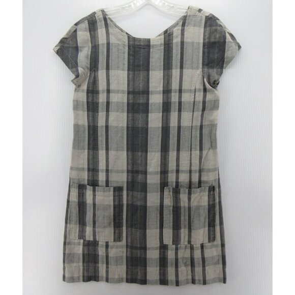Eileen Fisher Dress XS Organic Linen Blend Shift Tunic Plaid Zip Up * - Picture 1 of 11